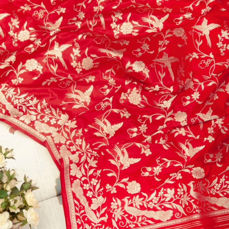 Shop Crimson Red Banarasi Silk Saree Online