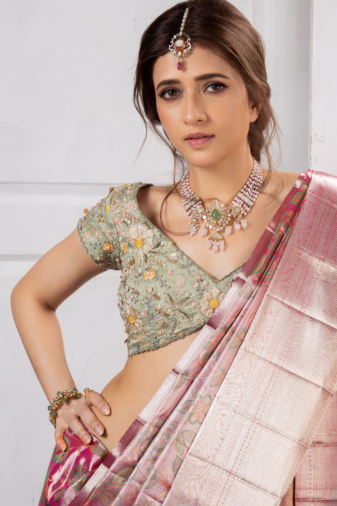 Pure Handloom Silk Kanjivaram Saree Online | Pink Kanjivaram Saree – Sunasa