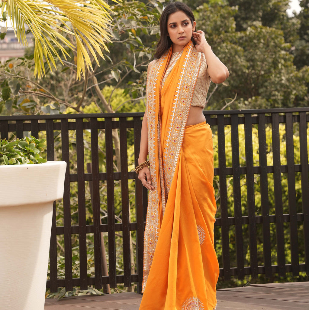 Golden Pure Chanderi Silk Handloom Saree – PureSarees – Buy Luxurious,  Banarasi Silk Sarees Online