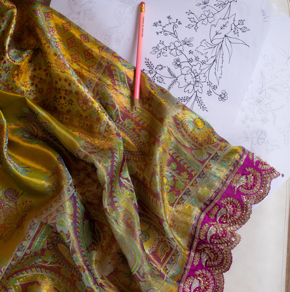 Green Kanjivaram saree with Hand embroidery