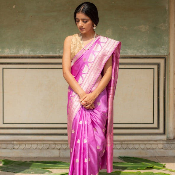 Pink Silk banarasi mashru saree