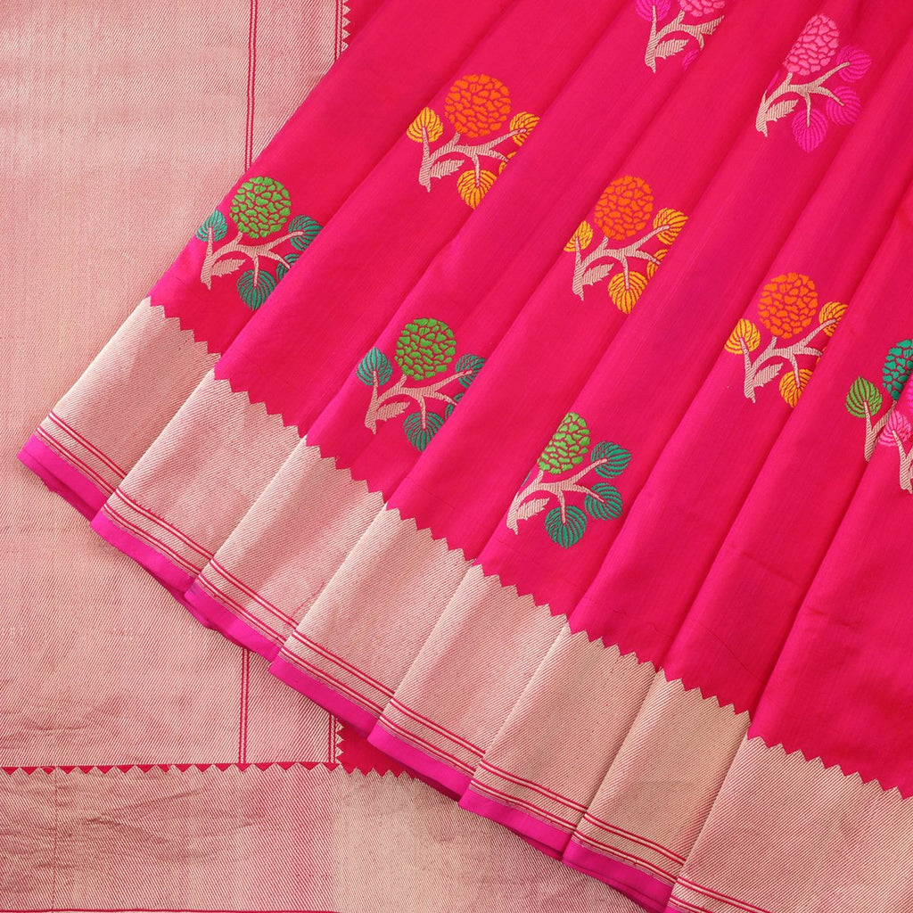 Handwoven Rani Pink Banarasi Silk Sari - WIIBT005 - Cover View