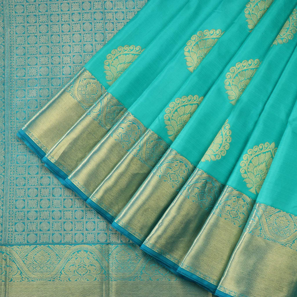 Handwoven Aqua Blue Kanjivaram Silk Sari - WIICS005 - Cover View