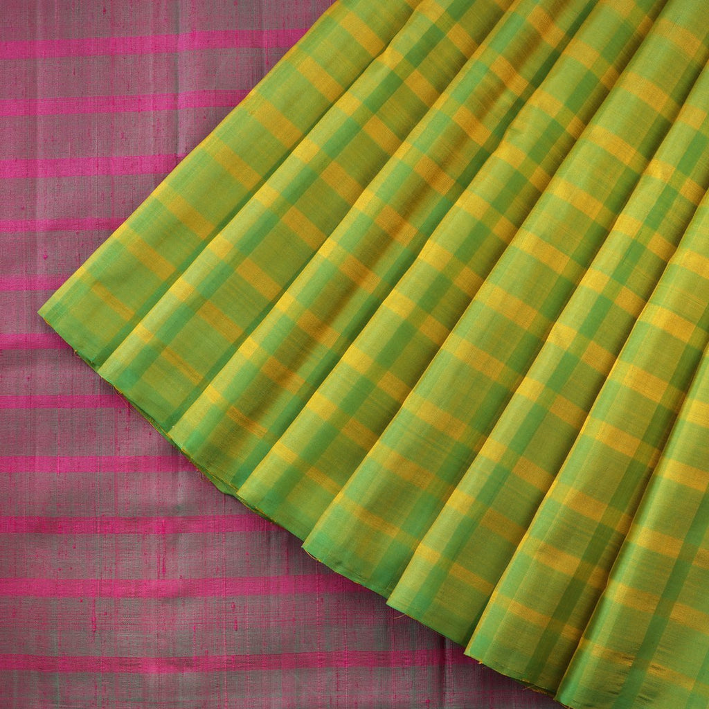 Handwoven Green Checkered Kanjivaram Sari - WIICS002  - Cover View