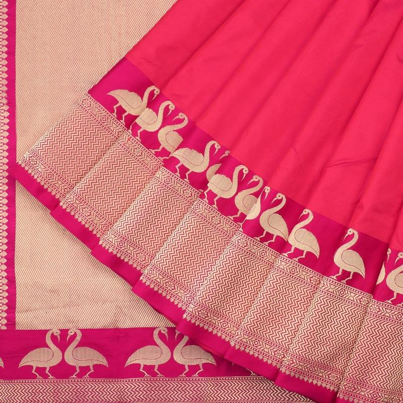 Handwoven Flamingo Rani Pink Banarasi Silk Sari - WIISHNIKARIDNAM0118 - Cover View
