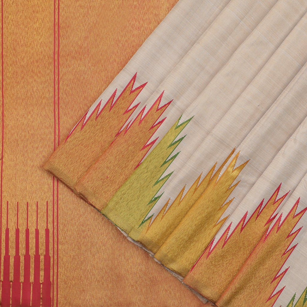Handwoven Natural Beige Pure Kanjivaram Silk Saree- WIISKVEL 005 - WeaveinIndia