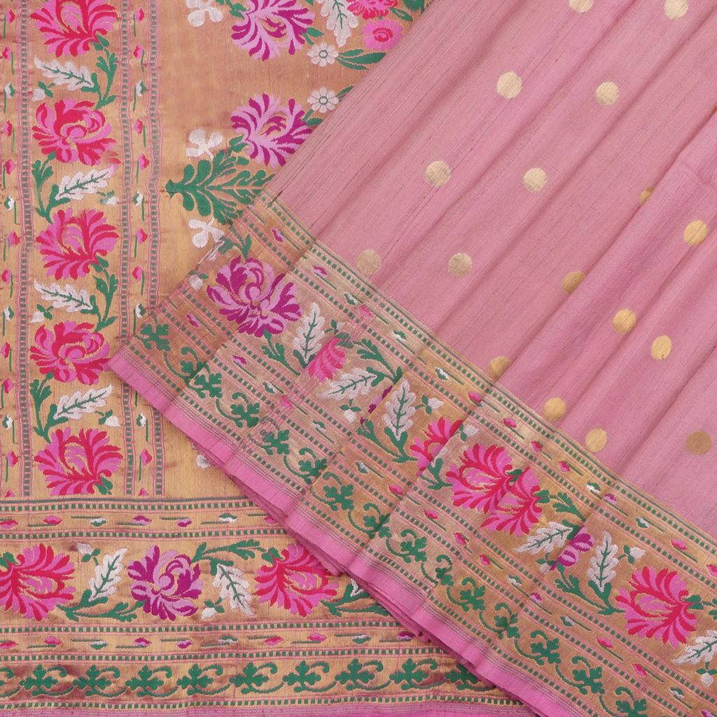 Handwoven Pink Banarasi Khadi Tussar Georgette Sari- WIISHNIKARIDNAM0198 - WeaveinIndia