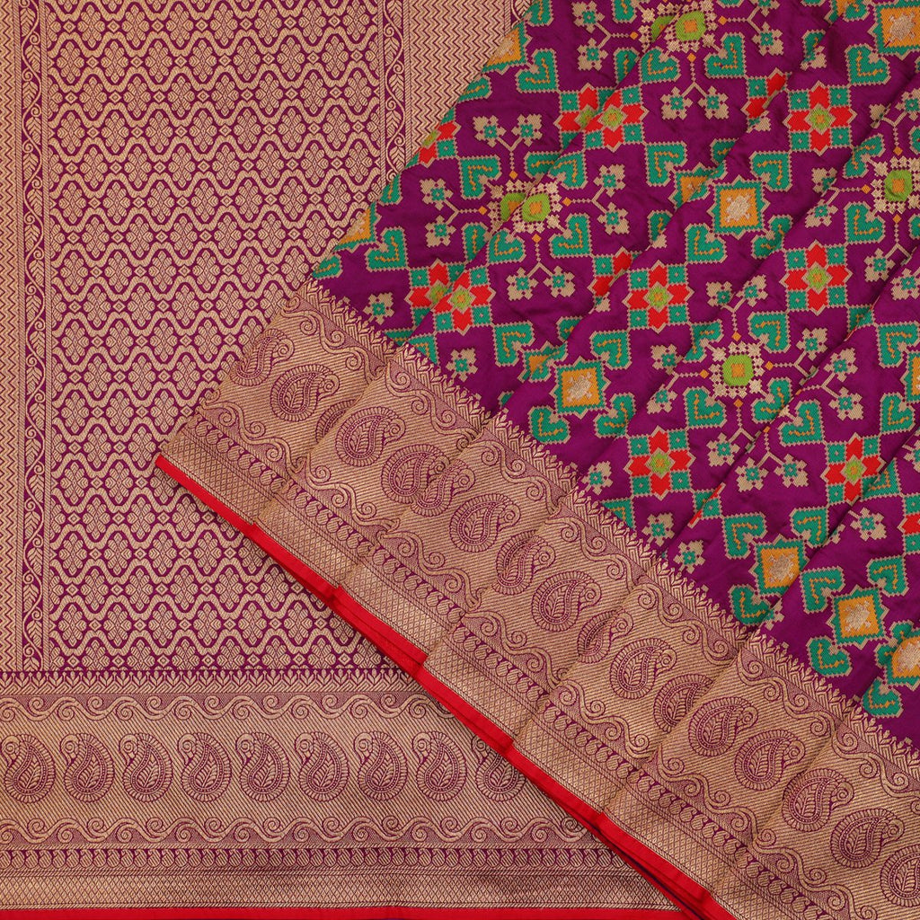 Royal Purple Patola Banarasi Silk Saree - WeaveinIndia