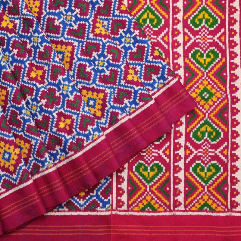 Handwoven Fuchsia Pink Double Ikat Patan Patola Silk Sari - WIIPP085 - Cover View