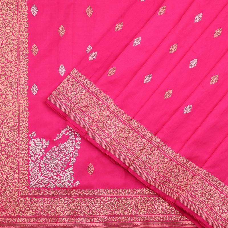 Fuchsia Katan Banarasi Silk  Saree - WeaveinIndia