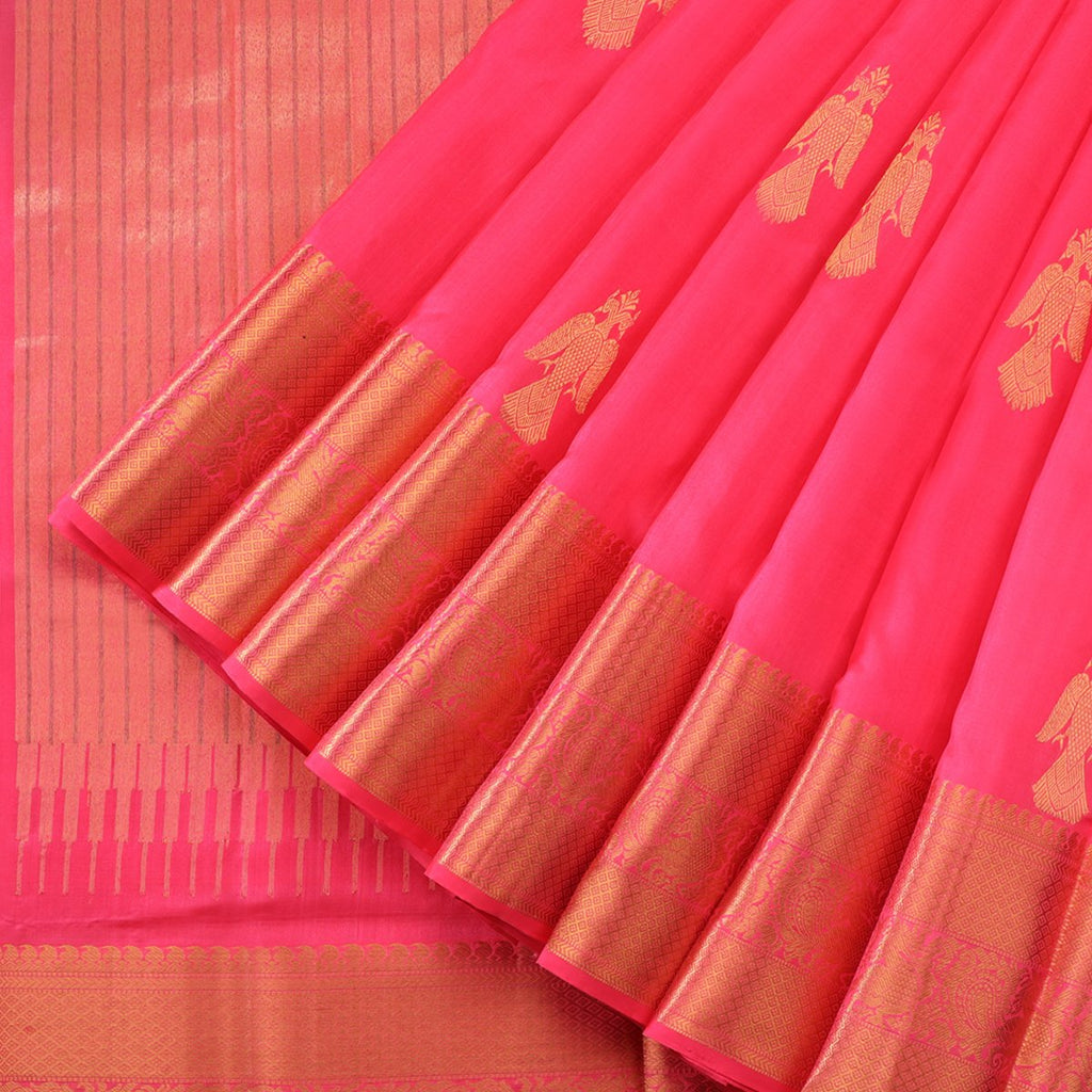 Handwoven Pink Kanjivaram Silk Sari - WIICS008 - Cover View