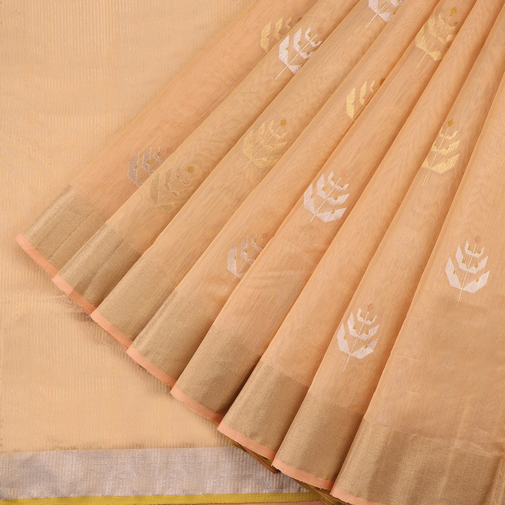 Handwoven Melon Orange Silk Cotton Chanderi Sari - WIIAPRI CWMS 4 - Cover View