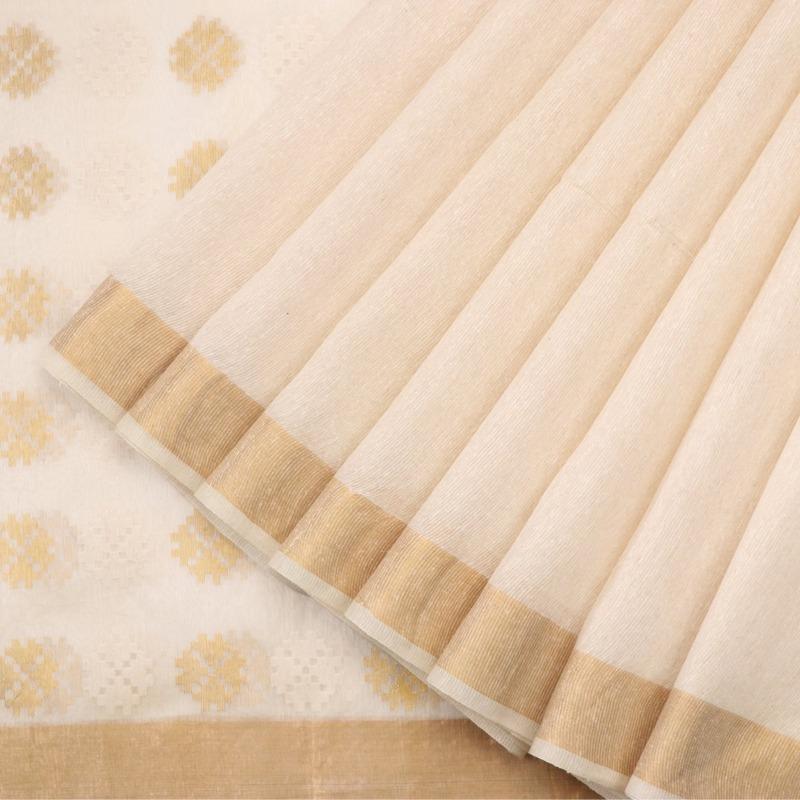 Handwoven Off-White Muga Tussar Silk Sari With Butta Pallu-WIIGS042-Cover View
