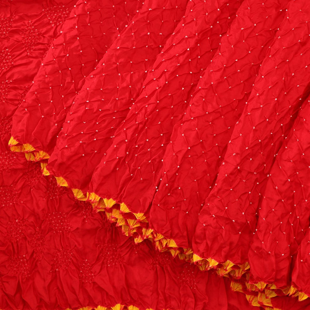 Handwoven Tomato Red Bandhani  Habutai Silk Sari - WIIAJB268 121(2) - Cover view