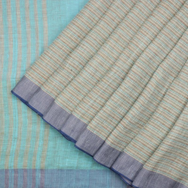 HANDWOVEN SHADES OF BLUE LINEN SARI-WIIGS056 - Cover View