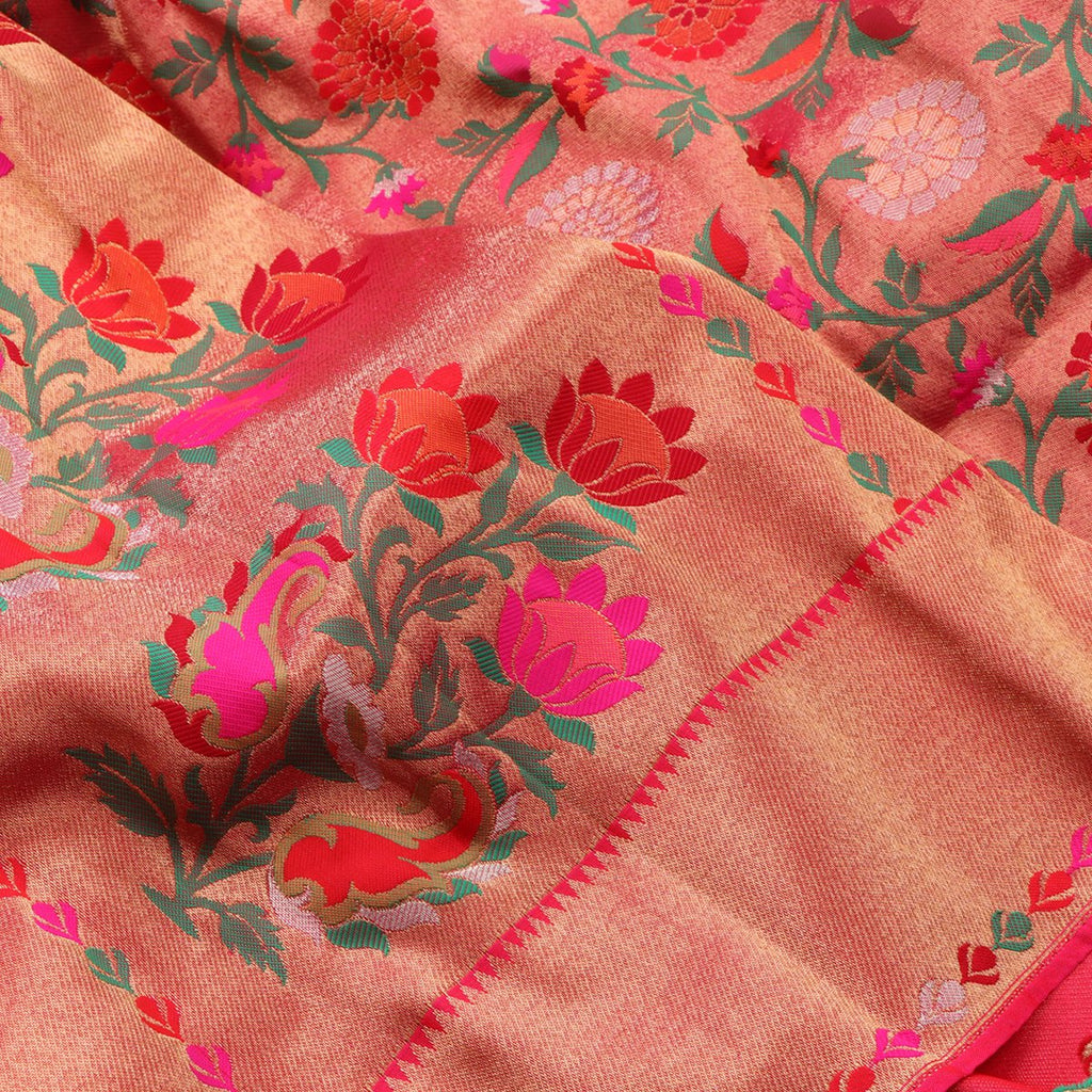 Handwoven Chilli Red Paithani Silk Sari - WIISHNIKARIDNAM0081 - Fabric View