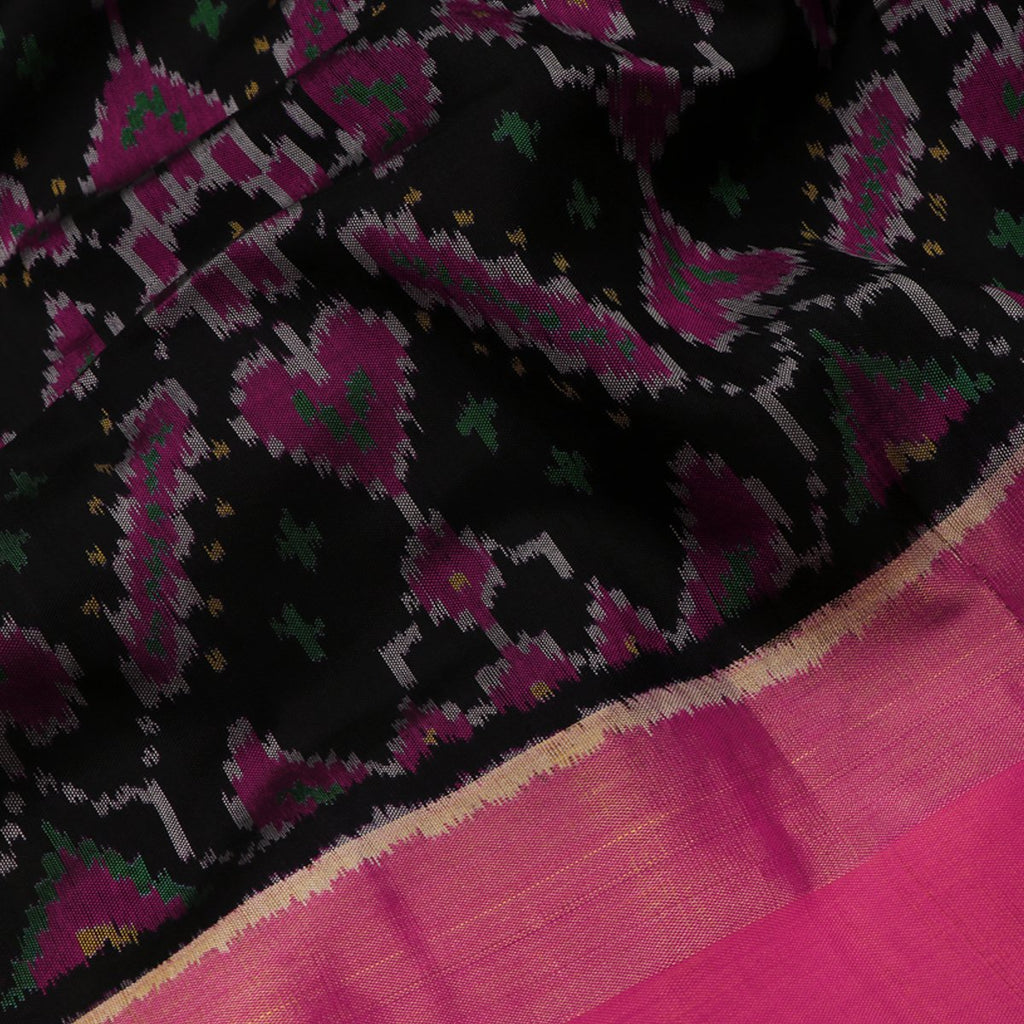 Handwoven Black Single Ikat Patola Silk Sari - WIIPATANARIDNAM0111118 - Fabric View