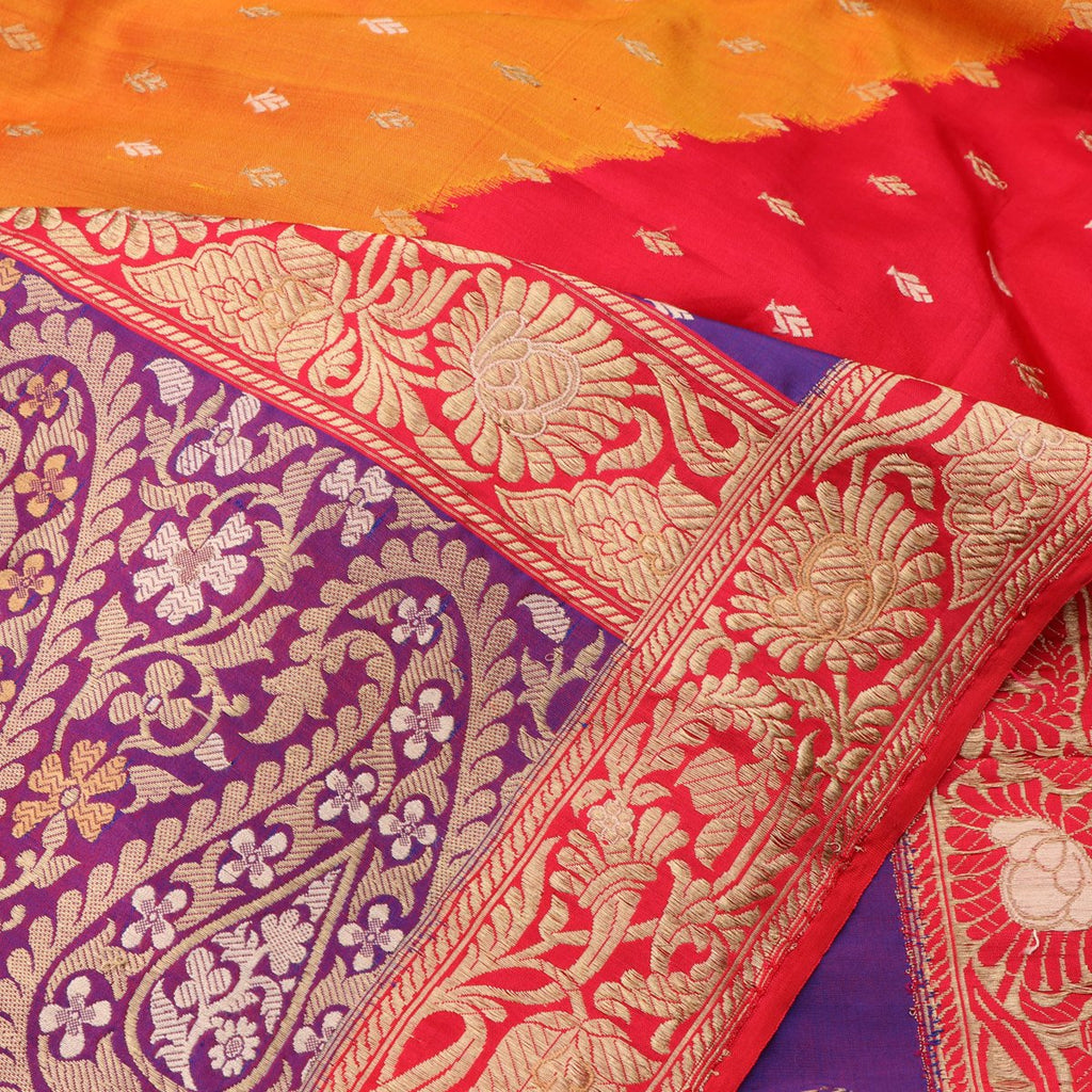 Handwoven Multicolour Banarasi Silk Sari - WIIBT0038 - Fabric View