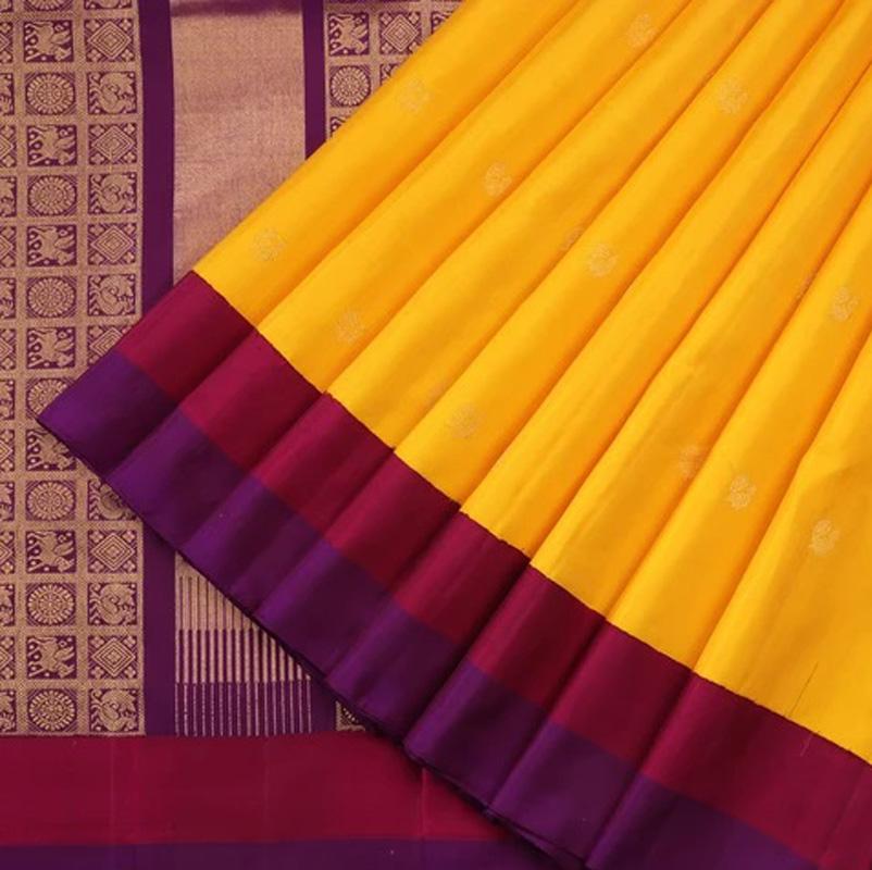 Tuscan Sun Yellow Kanjivaram Silk Saree - WeaveinIndia