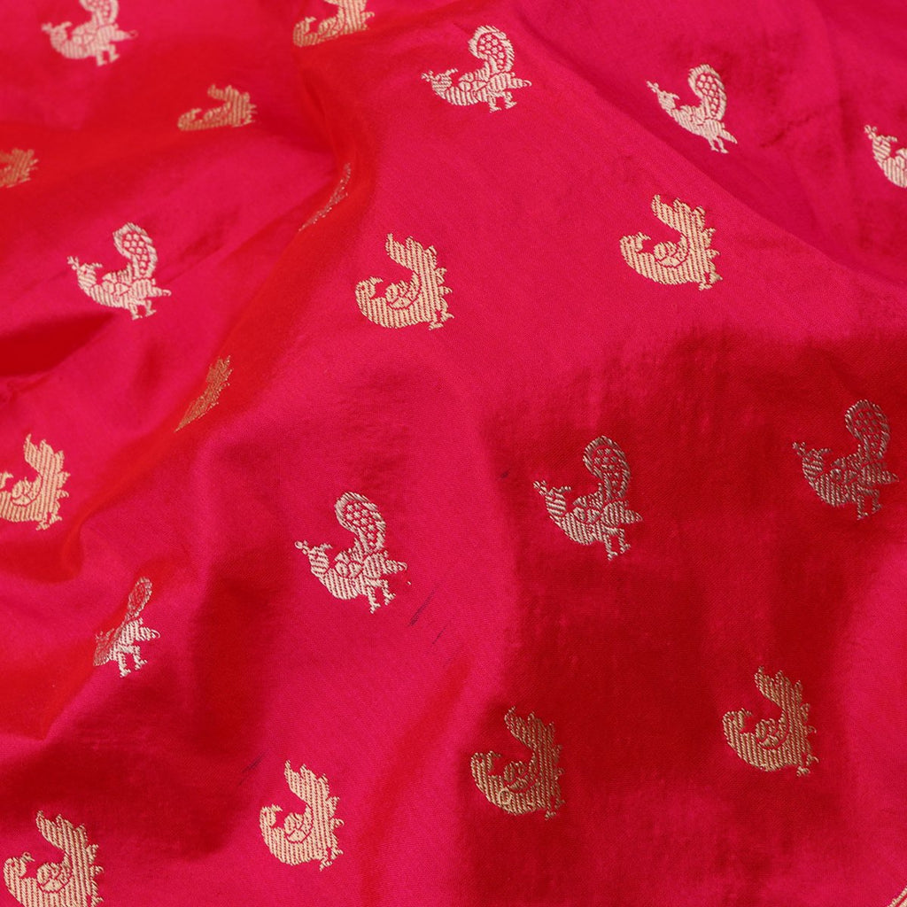 Handwoven Crimson Red Banarasi Silk Sari - WIIBT0087 - Fabric View