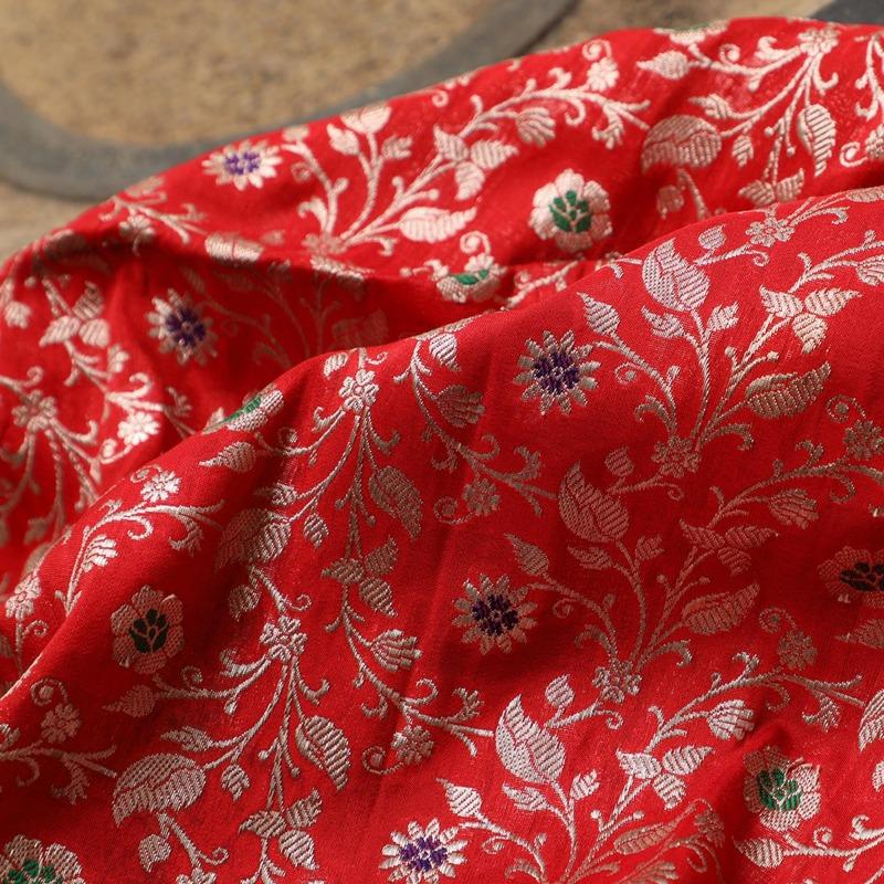 Handwoven Red Banarasi Silk Dupatta - WeaveinIndia