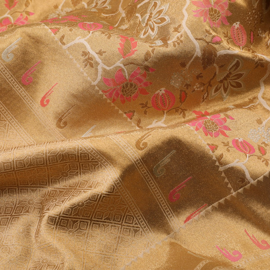 Handwoven Ecru Banarasi Kimkhab Silk Sari - WIISHNIKARIDNAM014 - Fabric View 2
