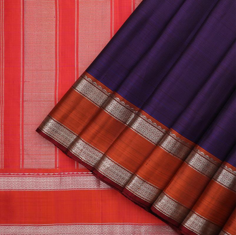 Dark-purple pure kanjivaram silk saree - WeaveinIndia