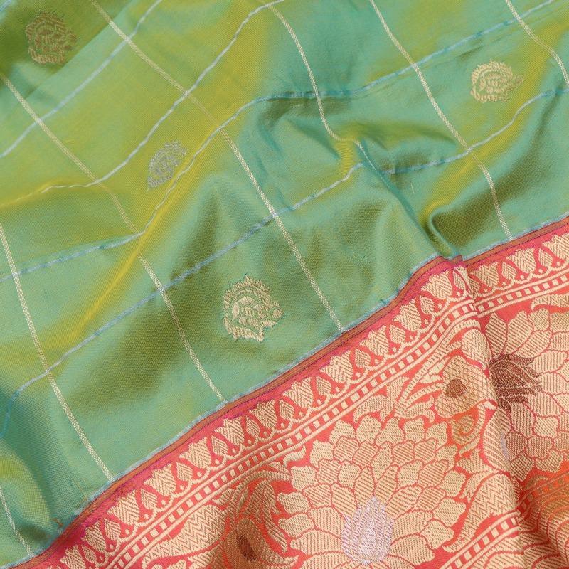 Green Banarasi katan silk saree - WeaveinIndia