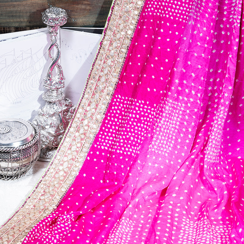 Pink Shaded Hand Embroidered Bandhani Saree