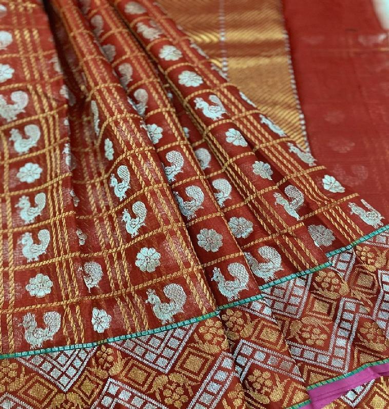 Maroon Kota Silk Saree - WeaveinIndia