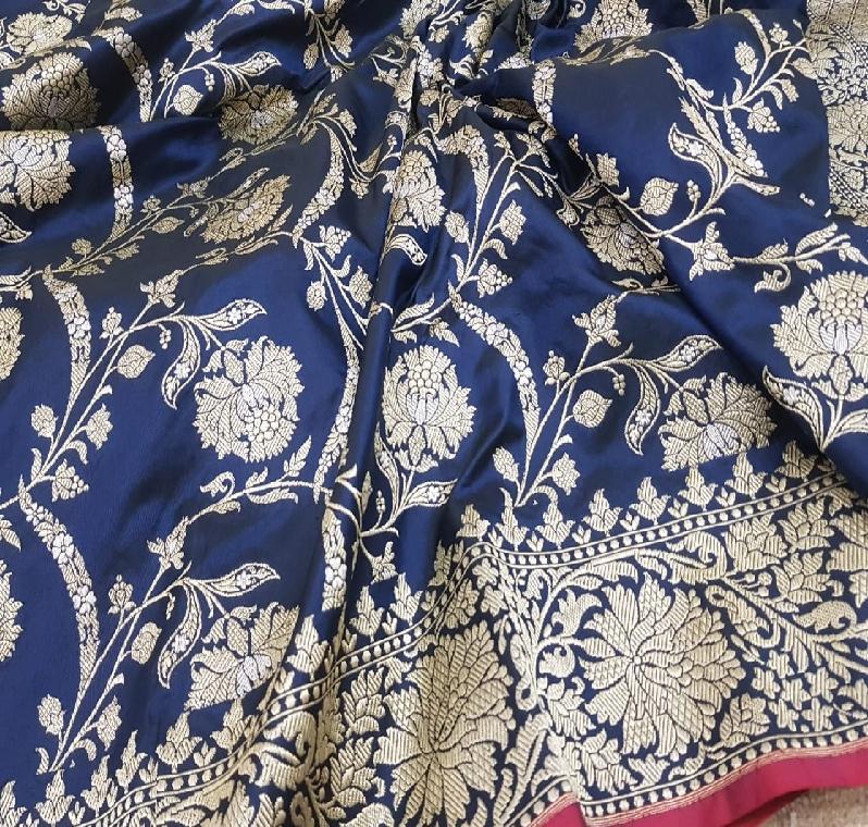 Blue Banarasi Silk Saree - WeaveinIndia
