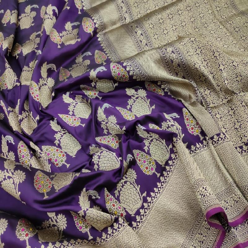 Purple Banarasi Silk Saree - WeaveinIndia