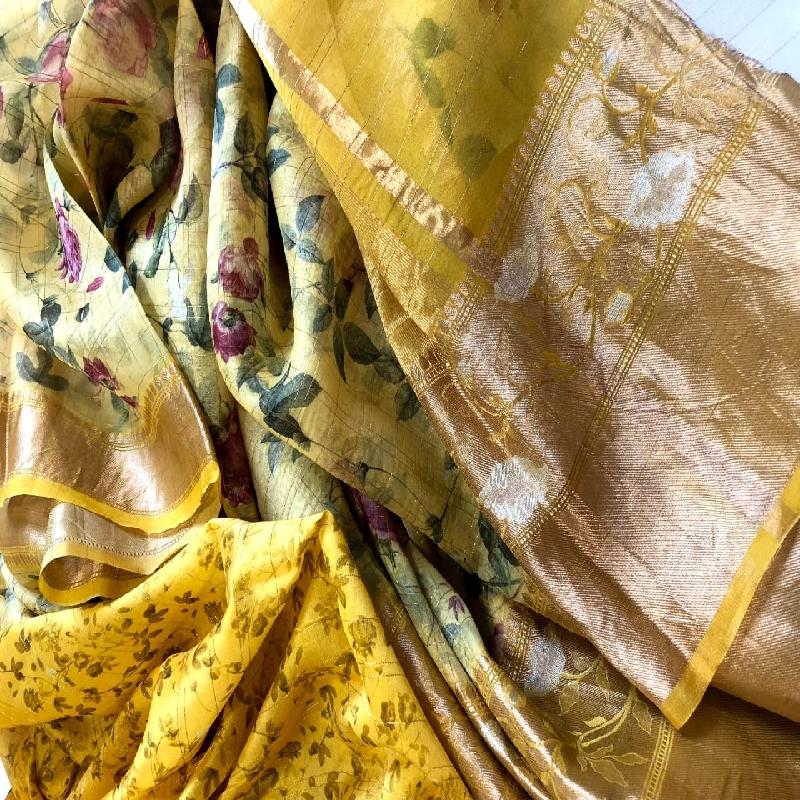 Yellow Digital Printed Organza Saree - WeaveinIndia