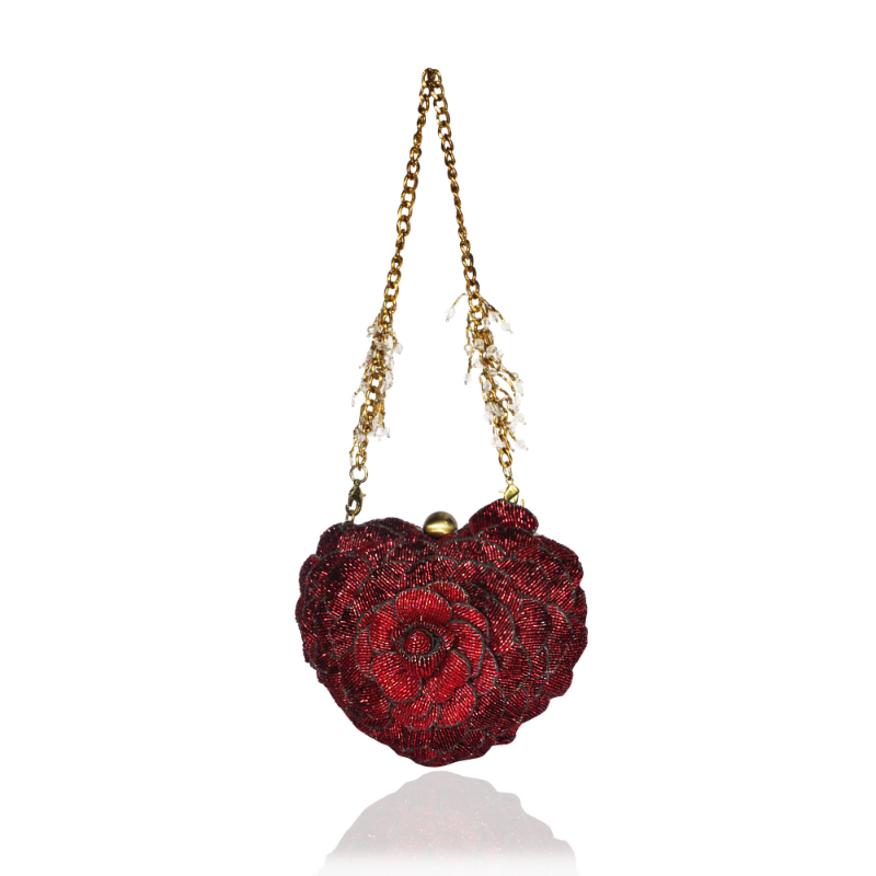 ISA BEADED HEART CLUTCH -RED