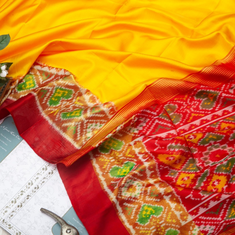 Yellow and Red Single Ikat Patola Sari