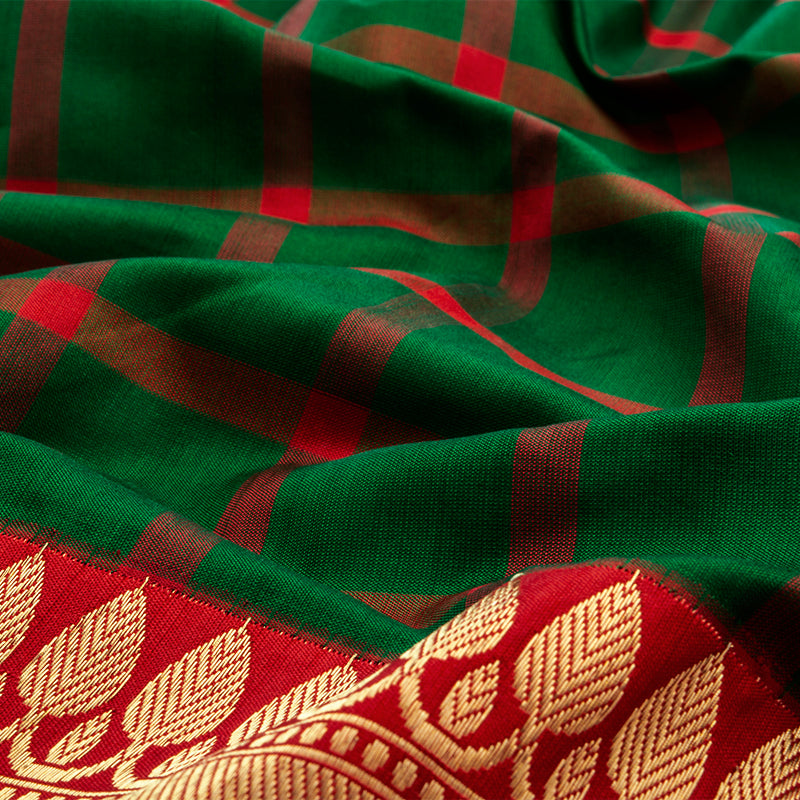 Emerald Green and Crimson Red Kanjivaram Saree