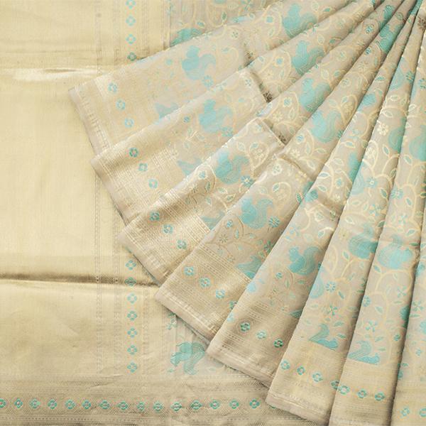 Handwoven Banarasi Silk Sari with Squirrel & Floral Pattern-WIIBT122 - Cover View
