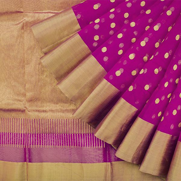 Handwoven Fuchsia Chanderi Silk Sari with Coin Buttas - WIIHSBHARIDNAM011 - Cover View